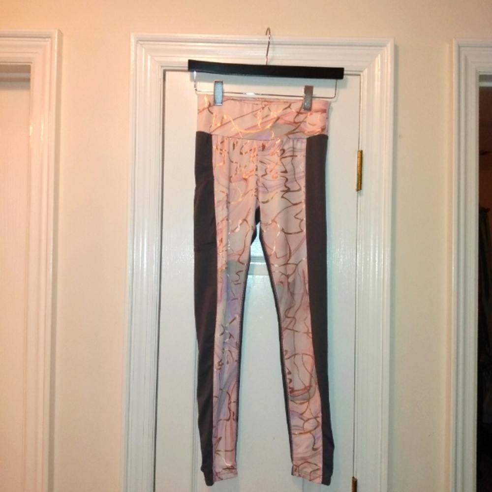 Justice  Girls Gray Rose Gold criss cross leggings size 14